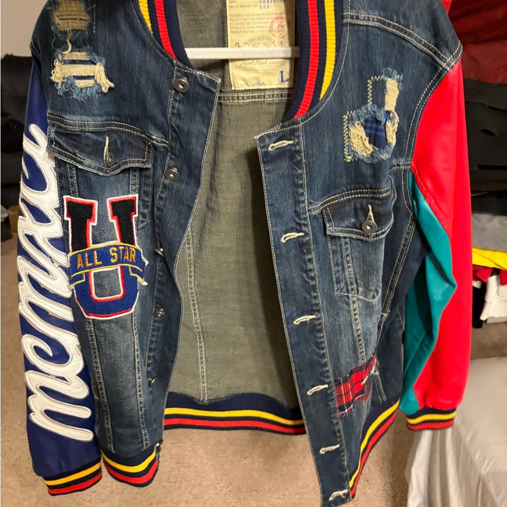 Red and Blue Leather Jacket